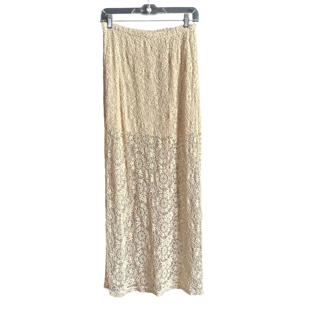 Vintage Y2K Hard Tail Forever‎ Lace Maxi Skirt - Cream Floral Embroidered - S